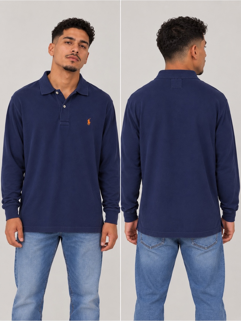 XL Ralph Lauren Navy Long-Sleeve Polo with Orange Pony